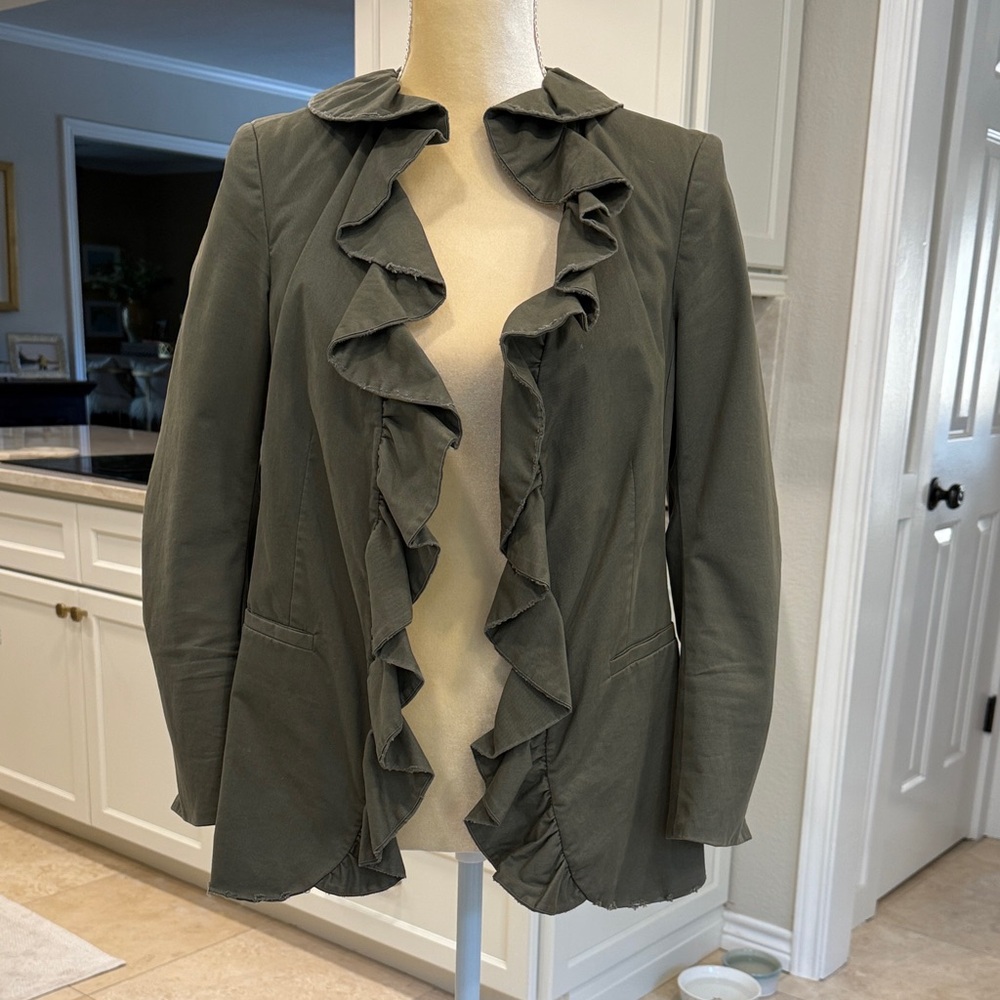 LAST CHANCE Alice + Olivia Olive Green Ruffle Blazer